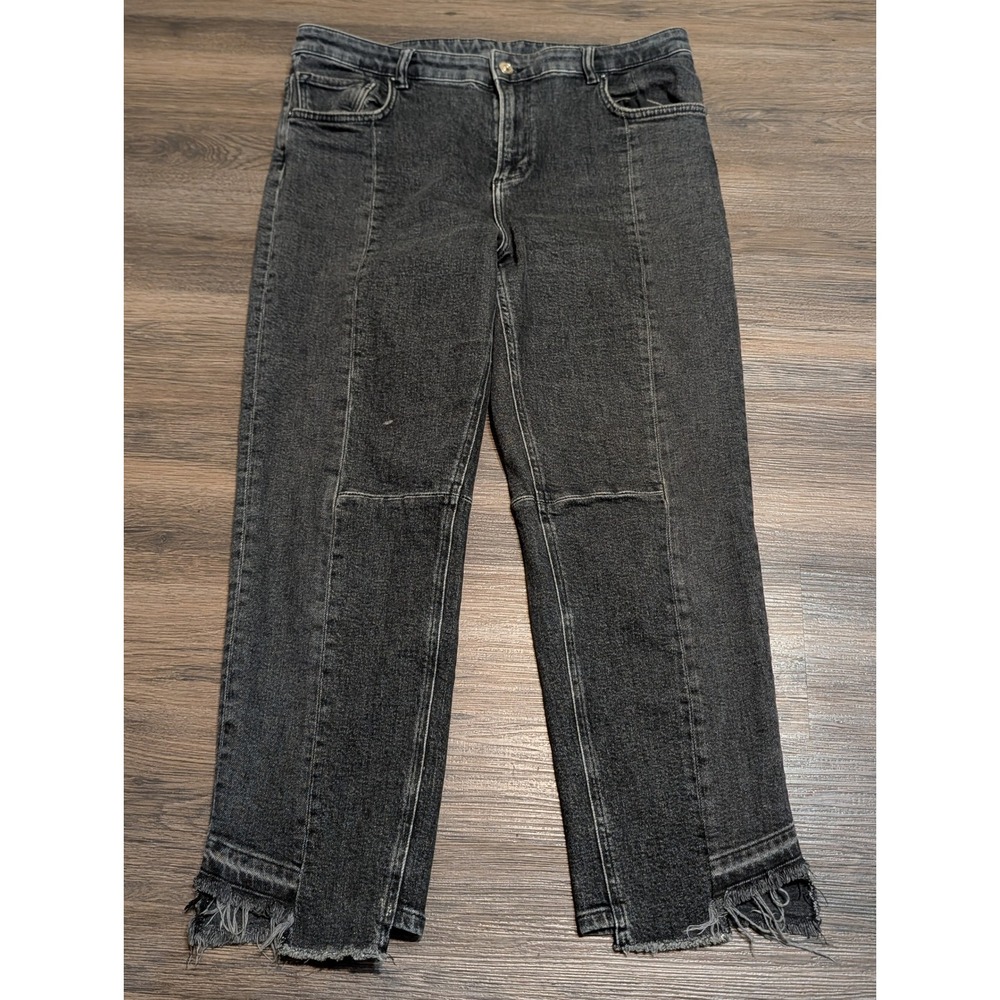 AllSaints Kim Twotone Jean Grey Black Paneled Raw Hem Straight Leg W32 WE720T